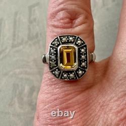 Citrine and Fine Pearl Antique Ring in Solid Silver
