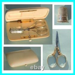 Coffret Necessaire De Couture Ancien Argent Scissors Sévrier French Sewing Etui