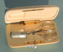 Coffret Necessaire De Couture Ancien Argent Scissors Sévrier French Sewing Etui