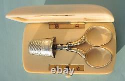 Coffret Necessaire De Couture Ancien Argent Scissors Sévrier French Sewing Etui