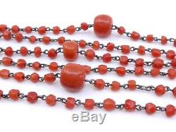 Collier Old Coral Beads 3 Rows Of Red Mounted On Massive Money XIX