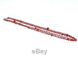 Collier Old Coral Beads 3 Rows Of Red Mounted On Massive Money XIX