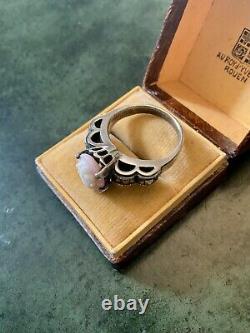 Coral Pink Cameo, Marcasites, Solid Silver, Very Beautiful Antique Ring