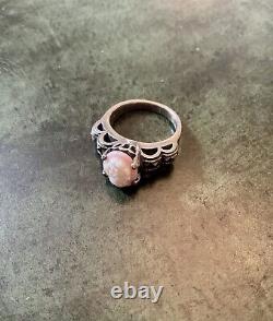 Coral Pink Cameo, Marcasites, Solid Silver, Very Beautiful Antique Ring