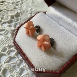 Coral Rose Sculpted, Silver Massif, Beautiful Old Earrings