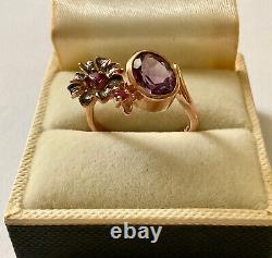 Creater Amethyst & Rubis Ancient Ring Vermeil Gold Pink And Silver Massive -60