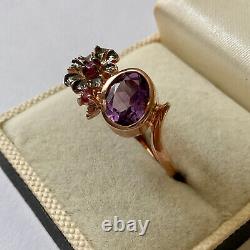 Creater Amethyst & Rubis Ancient Ring Vermeil Gold Pink And Silver Massive -60