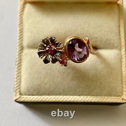 Creater Amethyst & Rubis Ancient Ring Vermeil Gold Pink And Silver Massive -60