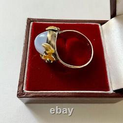 Creator Calcedoine & Sapphire Ancient Ring Vermeil Gold/silver Massif 60