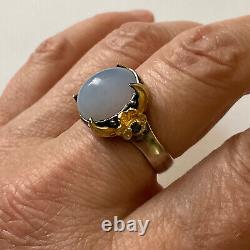 Creator Calcedoine & Sapphire Ancient Ring Vermeil Gold/silver Massif 60