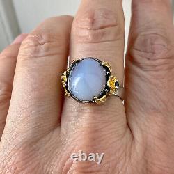 Creator Calcedoine & Sapphire Ancient Ring Vermeil Gold/silver Massif 60