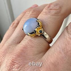 Creator Calcedoine & Sapphire Ancient Ring Vermeil Gold/silver Massif 60