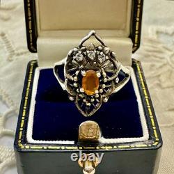 Creator Opal Fire & Tanzanite Antique Solid Silver Ring