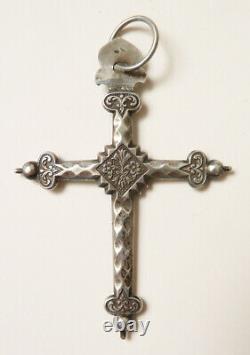 Cross Jeannette Solid Silver Bijou Old Regional 19th Century Silver Cross Cruz