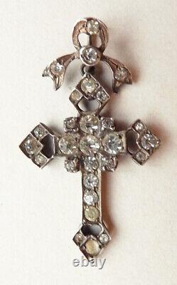 Cross Pendant Silver Solid White Stones Jewellery 19th Century Silver Cross