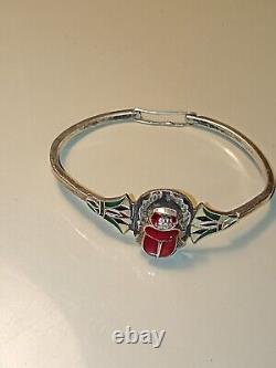 EGYPTIAN ENAMELED SCARAB Bracelet Ancient in Solid Silver