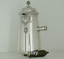 ÉMILE PUIFORCAT OLD SOLID SILVER CHOCOLATE POT MINERVA 769g LOUIS XVI RIBBON