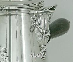 ÉMILE PUIFORCAT OLD SOLID SILVER CHOCOLATE POT MINERVA 769g LOUIS XVI RIBBON