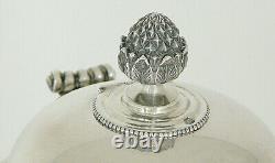 ÉMILE PUIFORCAT OLD SOLID SILVER CHOCOLATE POT MINERVA 769g LOUIS XVI RIBBON
