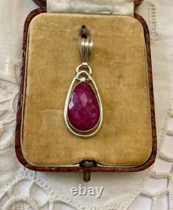 ENORMOUS TRUE RUBY, SOLID SILVER, ANTIQUE CREATOR PENDANT, UNIQUE Jewelry