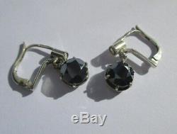 Earring Stud Earring Trembleuses Old Onyx Faceted Sterling Silver