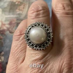 Enormous Bead Mabe, Silver Massif, Beautiful Old Ring