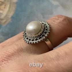 Enormous Bead Mabe, Silver Massif, Beautiful Old Ring