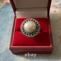 Enormous Bead Mabe, Silver Massif, Beautiful Old Ring