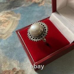 Enormous Bead Mabe, Silver Massif, Beautiful Old Ring