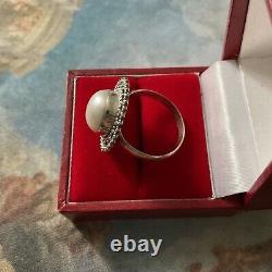 Enormous Bead Mabe, Silver Massif, Beautiful Old Ring