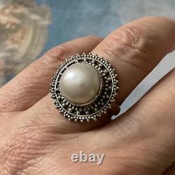 Enormous Bead Mabe, Silver Massif, Beautiful Old Ring