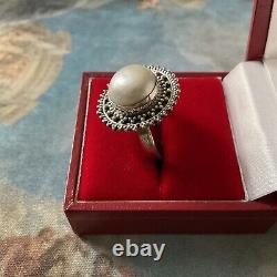 Enormous Bead Mabe, Silver Massif, Beautiful Old Ring