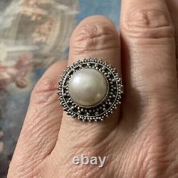 Enormous Bead Mabe, Silver Massif, Beautiful Old Ring