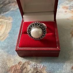 Enormous Bead Mabe, Silver Massif, Beautiful Old Ring