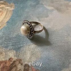 Enormous Bead Mabe, Silver Massif, Beautiful Old Ring