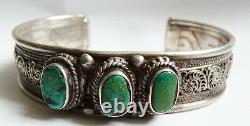 Ethnic Bracelet Solid Silver And Turquoise Silver Bracelet Ancient Jewel