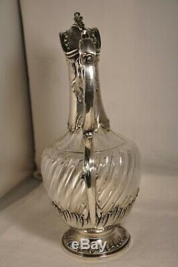 Ewer Old Antique Sterling Silver Crystal Cutted Solid Silver Decanter