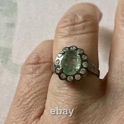 Exceptional Ancient Ring Emerald Veritable, Silver, Topaz