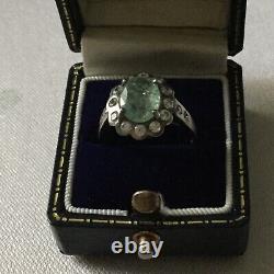 Exceptional Ancient Ring Emerald Veritable, Silver, Topaz