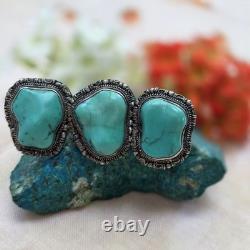 Exceptional Antique Brooch in Solid Silver and Natural Turquoises (1930–1950)
