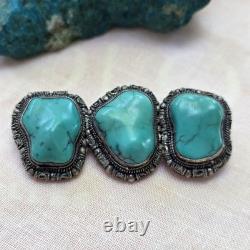 Exceptional Antique Brooch in Solid Silver and Natural Turquoises (1930–1950)
