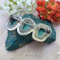 Exceptional Antique Brooch in Solid Silver and Natural Turquoises (1930–1950)