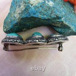 Exceptional Antique Brooch in Solid Silver and Natural Turquoises (1930–1950)