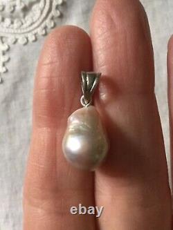 Exceptional Large Vintage Pear Shaped Genuine Pearl, Solid Silver