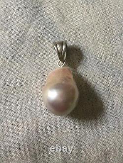 Exceptional Large Vintage Pear Shaped Genuine Pearl, Solid Silver