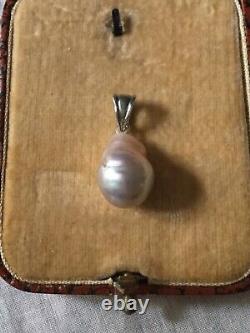 Exceptional Large Vintage Pear Shaped Genuine Pearl, Solid Silver