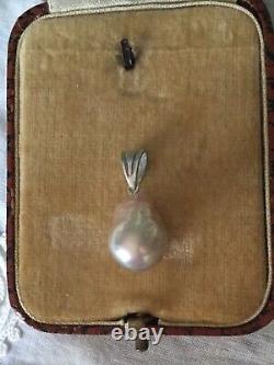 Exceptional Large Vintage Pear Shaped Genuine Pearl, Solid Silver