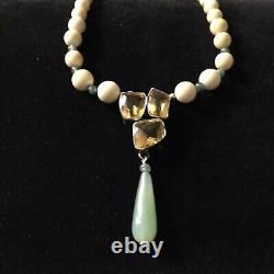 Exceptional Old Collier Citrine, Jade, Bone, Silver Massive, Art Deco