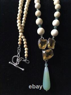 Exceptional Old Collier Citrine, Jade, Bone, Silver Massive, Art Deco