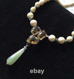 Exceptional Old Collier Citrine, Jade, Bone, Silver Massive, Art Deco